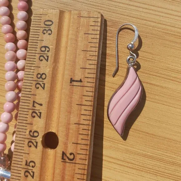 Jay King DTR mine finds carved Wave Pink Opal Necklace Earrings set 925 rare - Picture 4 of 11